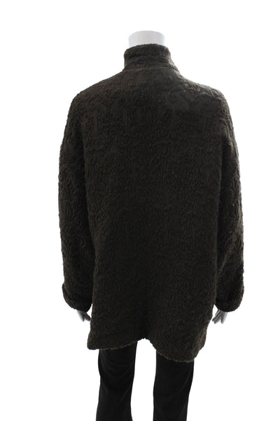 Eskandar Women Dark Gray High Neck Wool Silk Button Coat Long Sleeve Size 1