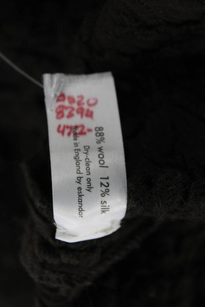 Eskandar Women Dark Gray High Neck Wool Silk Button Coat Long Sleeve Size 1