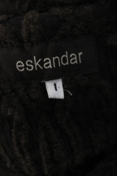 Eskandar Women Dark Gray High Neck Wool Silk Button Coat Long Sleeve Size 1