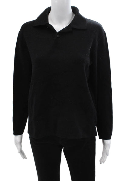 Zara Women Collared Pullover Sweater Black Viscose Polyester Long Sleeve Size S