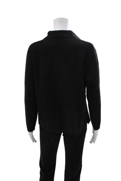 Zara Women Collared Pullover Sweater Black Viscose Polyester Long Sleeve Size S