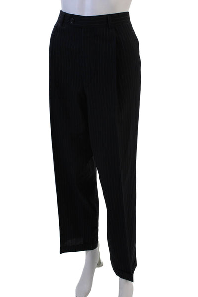 Michael Kors Mens Dress Pants Black Wool Striped Button Size 30