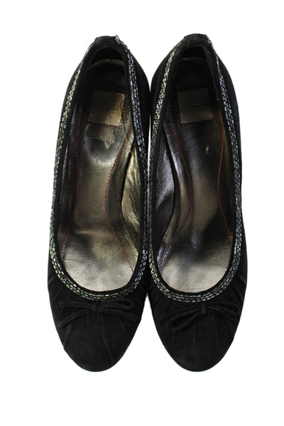 Coach Women's Round Toe Beaded Suede Cone Heels Pumps Black Size 7
