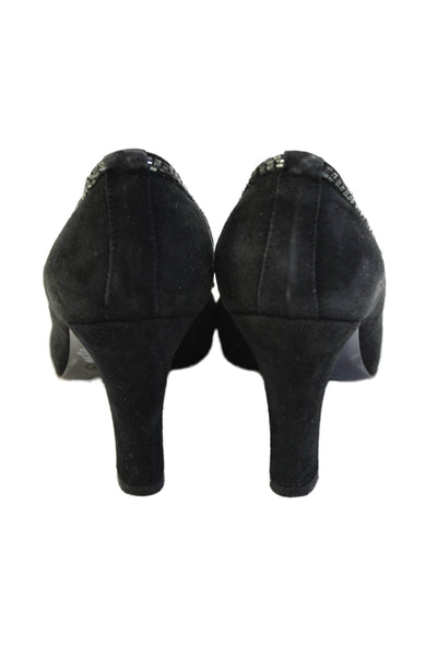 Coach Women's Round Toe Beaded Suede Cone Heels Pumps Black Size 7