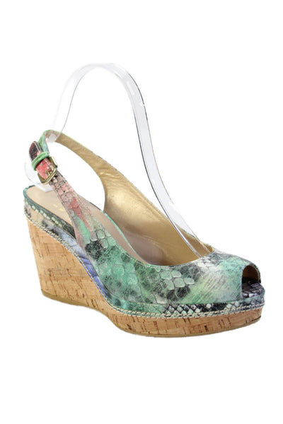 Stuart Weitzman Women's Open Toe Multicolor Wedge Slingback Sandals Size 6
