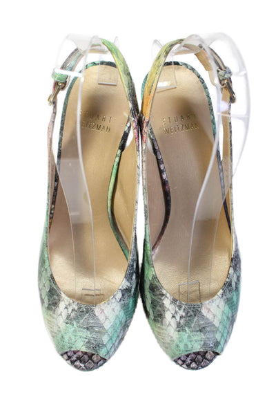 Stuart Weitzman Women's Open Toe Multicolor Wedge Slingback Sandals Size 6