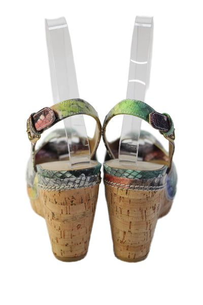Stuart Weitzman Women's Open Toe Multicolor Wedge Slingback Sandals Size 6