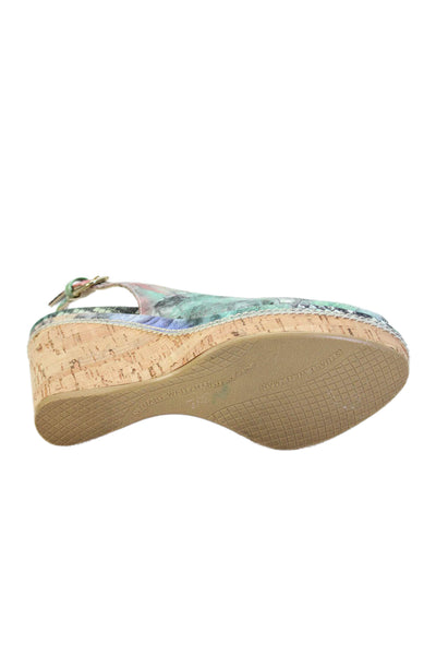 Stuart Weitzman Women's Open Toe Multicolor Wedge Slingback Sandals Size 6