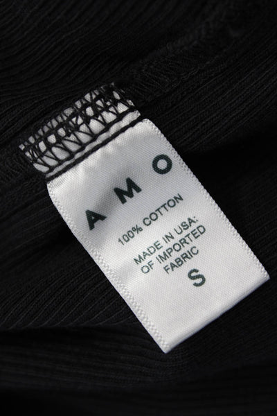 Amo Women Basic Black Cotton Crew Neck Button Up Sweater Long Sleeve Size S