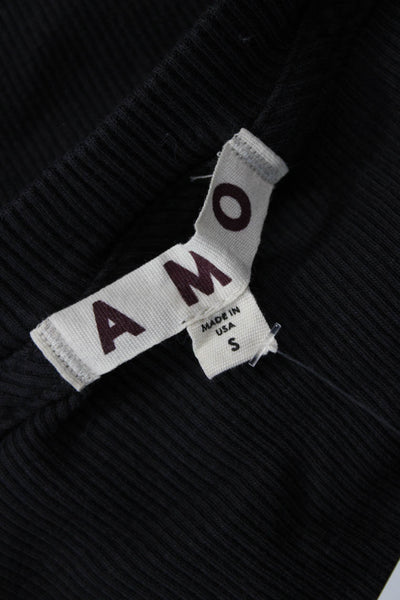 Amo Women Basic Black Cotton Crew Neck Button Up Sweater Long Sleeve Size S