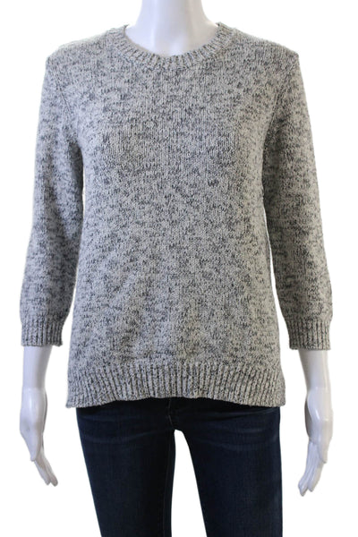 Theory Women Pullover Sweater Gray Crewneck 3/4 Sleeve Cotton Cashmere Size M