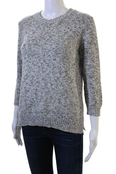 Theory Women Pullover Sweater Gray Crewneck 3/4 Sleeve Cotton Cashmere Size M