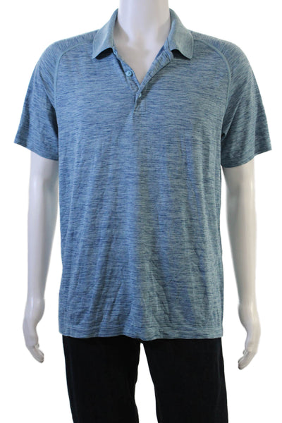 Lululemon Mens Short Sleeve Collared Knit Polo Shirt Blue Size Large