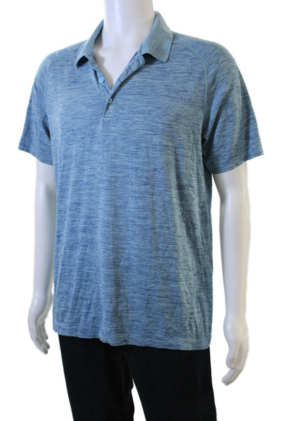 Lululemon Mens Short Sleeve Collared Knit Polo Shirt Blue Size Large