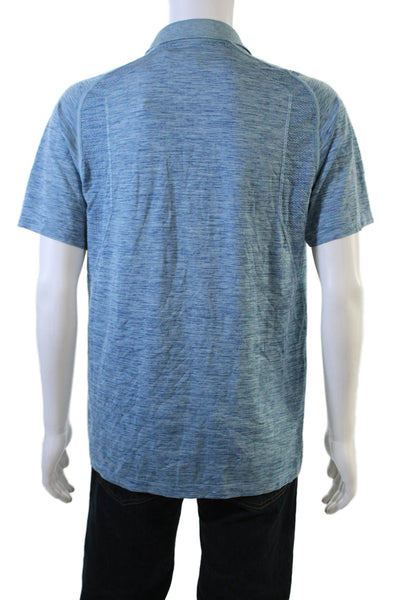 Lululemon Mens Short Sleeve Collared Knit Polo Shirt Blue Size Large