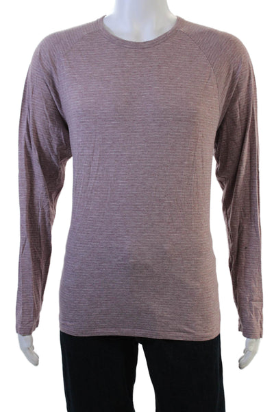 Vince Mens Striped Purple Long Sleeve Crew Neck T-Shirt Size L
