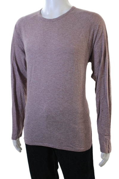 Vince Mens Striped Purple Long Sleeve Crew Neck T-Shirt Size L