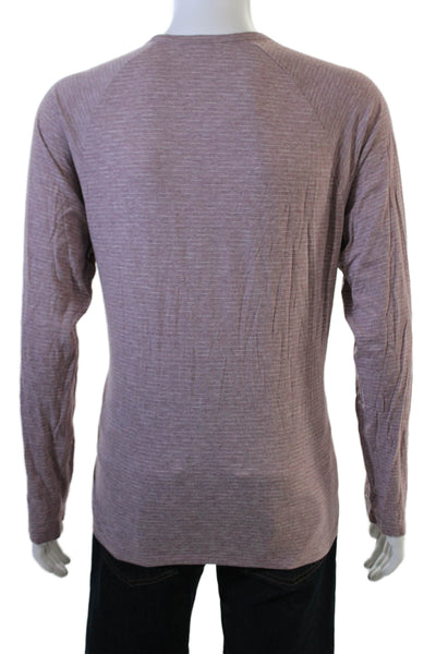 Vince Mens Striped Purple Long Sleeve Crew Neck T-Shirt Size L