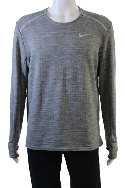 Nike Mens Long Sleeve Striped Gray T Shirt Polyester Spandex Size L