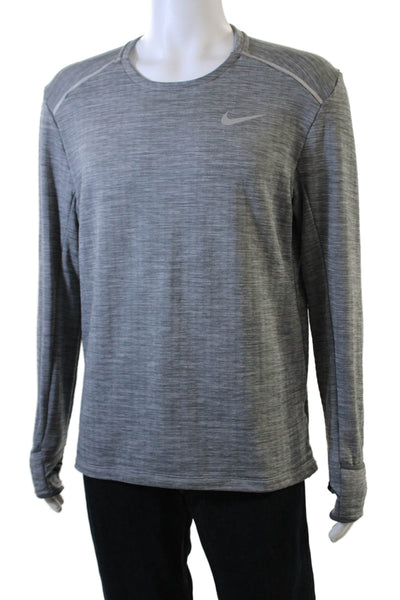 Nike Mens Long Sleeve Striped Gray T Shirt Polyester Spandex Size L