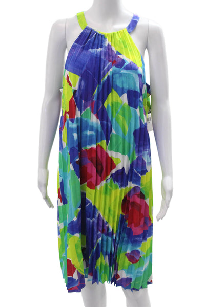 Lauren Ralph Lauren Women Trapeze Dress Blue Geometric High Neck Size 18