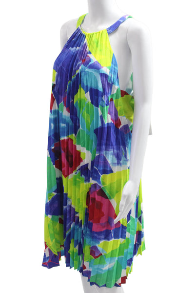 Lauren Ralph Lauren Women Trapeze Dress Blue Geometric High Neck Size 18