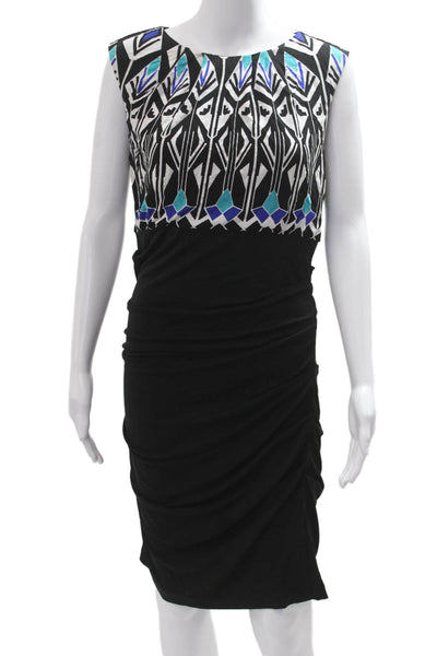 Nicole Miller Women Sheath Pencil Dress Black Aztec Sleeveless Knee Size 8