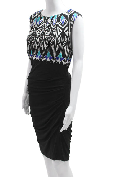 Nicole Miller Women Sheath Pencil Dress Black Aztec Sleeveless Knee Size 8