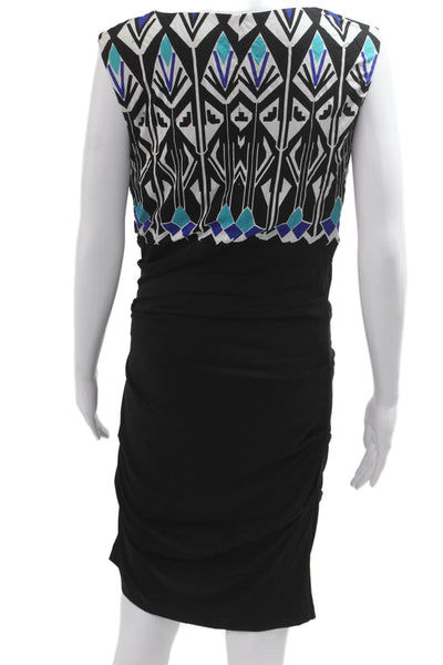 Nicole Miller Women Sheath Pencil Dress Black Aztec Sleeveless Knee Size 8