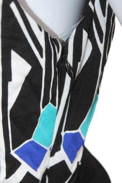 Nicole Miller Women Sheath Pencil Dress Black Aztec Sleeveless Knee Size 8