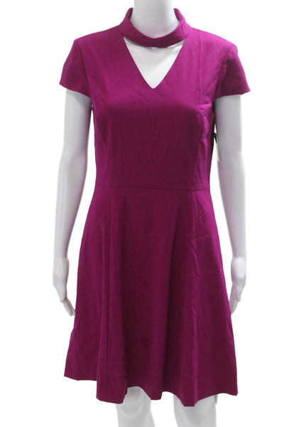 Tahari Levine Women A-Line Fit & Flare V-Neck Short Sleeve Purple Dress Size 8P