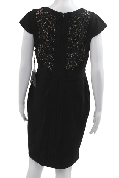 Adrianna Papell Women Black Sheath Dress V Neck Short Sleeve Size 8
