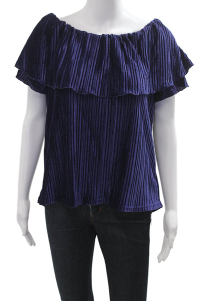 Sanctuary Women Dark Blue Striped Bohemian Short Sleeve Blouse Size M