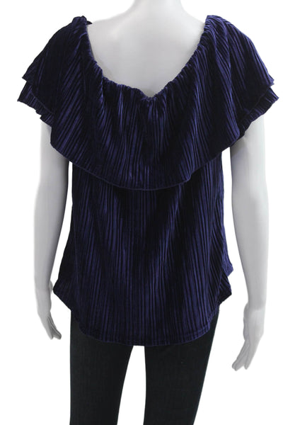 Sanctuary Women Dark Blue Striped Bohemian Short Sleeve Blouse Size M