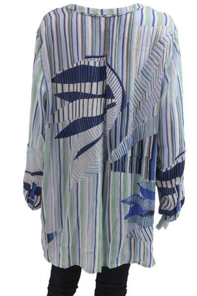 Nic + Zoe Womens Tunic Blue Striped V Neck Long Sleeve Button Up Size 1X