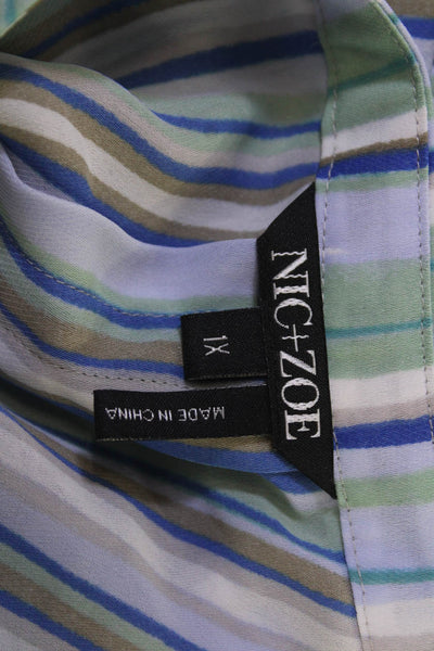 Nic + Zoe Womens Tunic Blue Striped V Neck Long Sleeve Button Up Size 1X