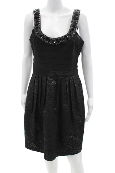 Carmen Marc Valvo Women Fit & Flare Tank Dress Black Square Neck Zip Size 10