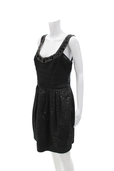 Carmen Marc Valvo Women Fit & Flare Tank Dress Black Square Neck Zip Size 10