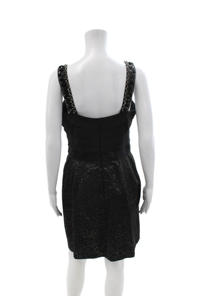 Carmen Marc Valvo Women Fit & Flare Tank Dress Black Square Neck Zip Size 10