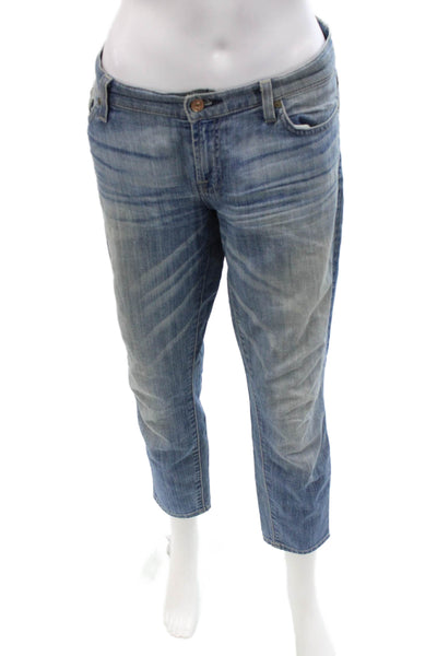 7 For All Mankind Womens Cropped Boyfriend Jeans Blue Low Rise Button Size 28