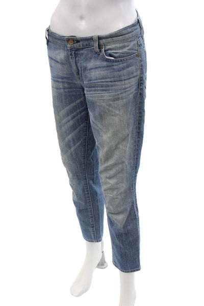 7 For All Mankind Womens Cropped Boyfriend Jeans Blue Low Rise Button Size 28