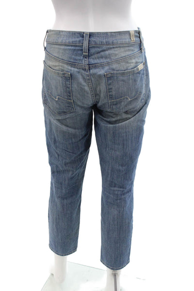 7 For All Mankind Womens Cropped Boyfriend Jeans Blue Low Rise Button Size 28