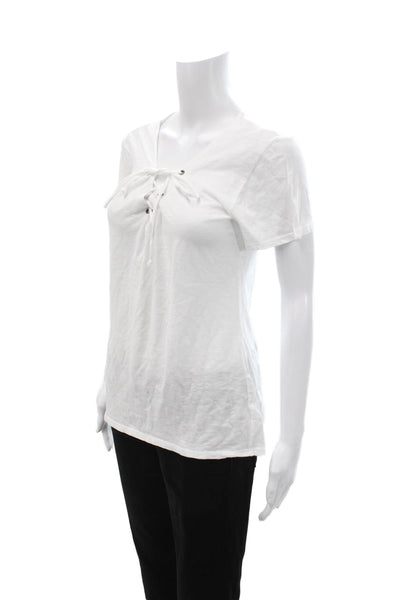 Velvet Womens White V Neck Cotton Short Sleeve T Shirt Bohemian Size S