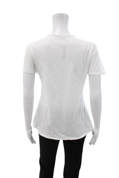 Velvet Womens White V Neck Cotton Short Sleeve T Shirt Bohemian Size S