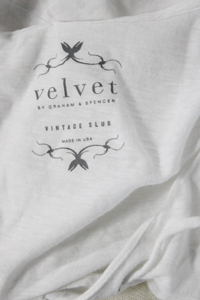 Velvet Womens White V Neck Cotton Short Sleeve T Shirt Bohemian Size S