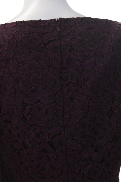 Trina Turk Women Sheath Dress Purple 3/4 Sleeve Round Neck Zip Floral Size 4