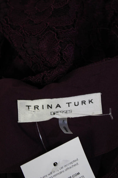 Trina Turk Women Sheath Dress Purple 3/4 Sleeve Round Neck Zip Floral Size 4