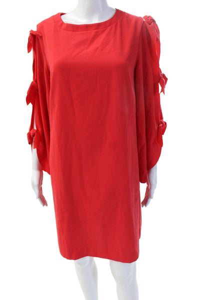 Tahari Womens Red Shift Dress Long Sleeve Round Neck Size 8