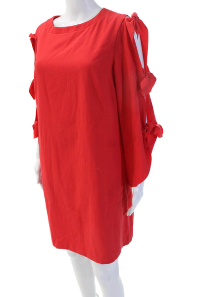 Tahari Womens Red Shift Dress Long Sleeve Round Neck Size 8