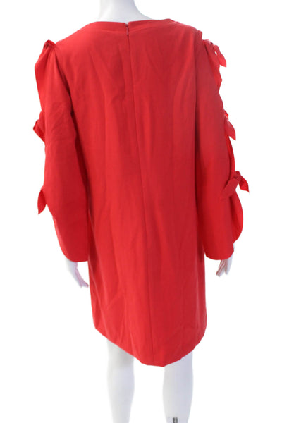Tahari Womens Red Shift Dress Long Sleeve Round Neck Size 8